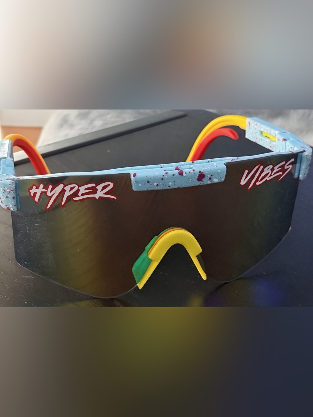 Party Sunglasses with Blue Speckled Frame and Multi-Color Nosepad -